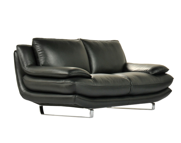 Canapé 2 places en teck et cuir noir 110cm SEDAN